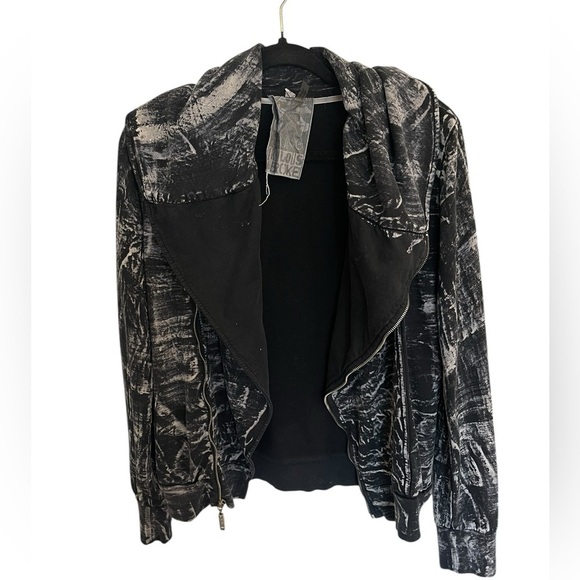 Young Fabulous & Broke Zip Up Black Tie-Dye MOTO Fold Down Hoodie Jacket - Small - Picture 4 of 7